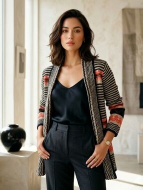 Pink Rose Multicolor Long Sleeve Open Front Cardigan Casual Sweater Medium